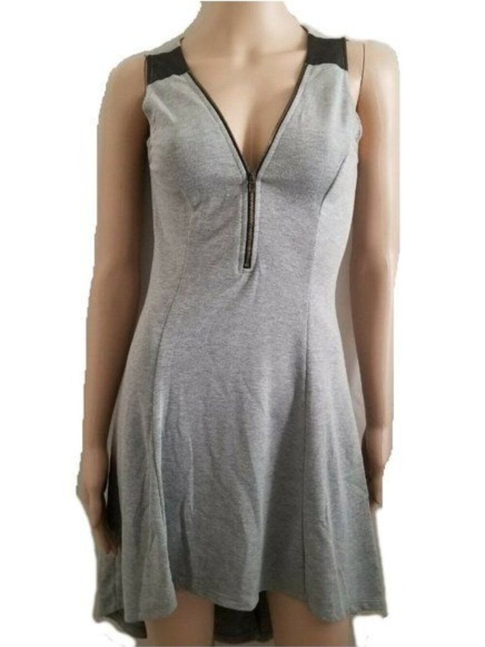 Monteau Women's Gray Knit Zippered V-Neckline High Low Hem Dress Size Small - Picture 2 of 6